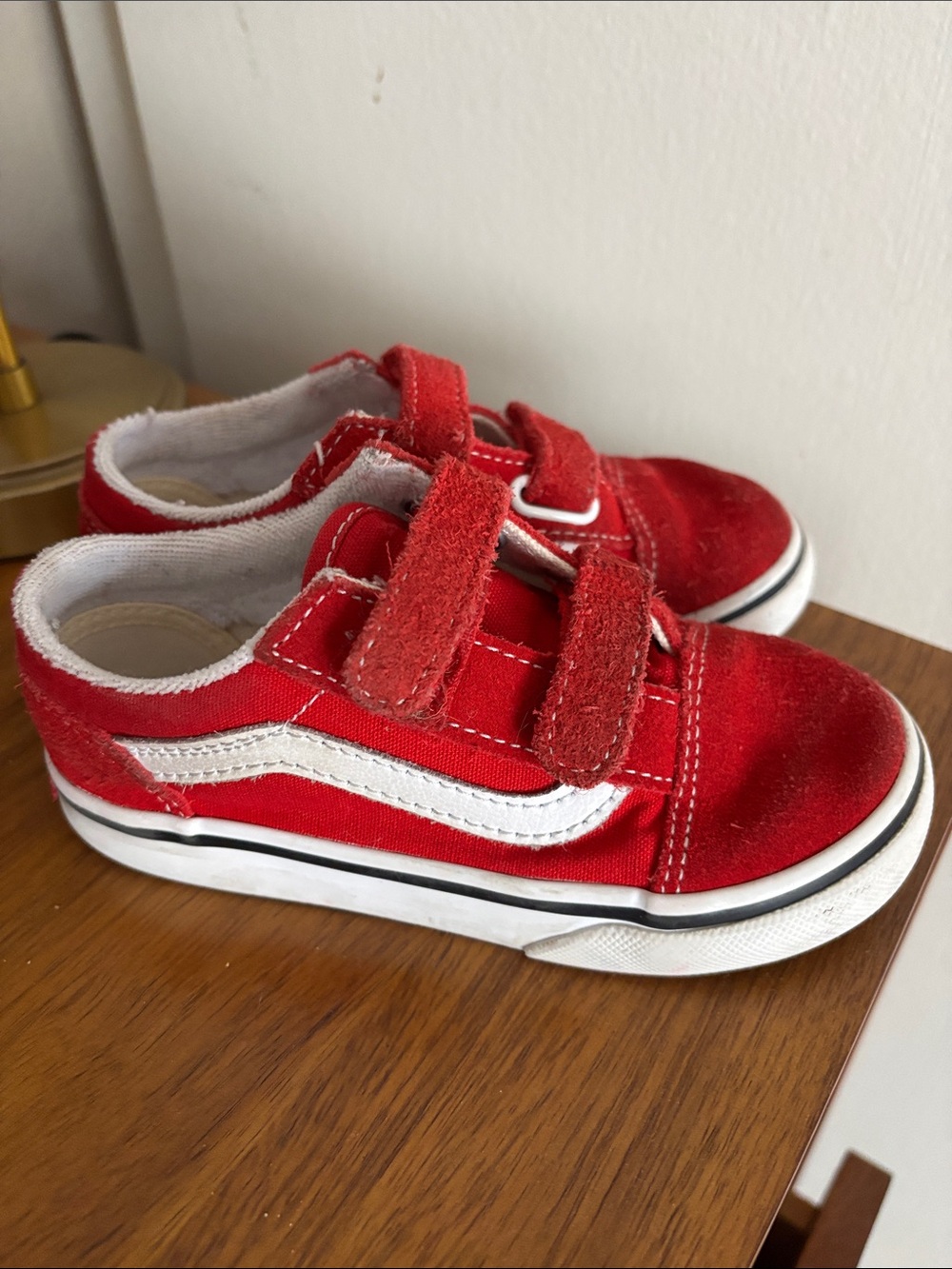 Vans Kids Red Velcro Canvas & Suede Sneakers